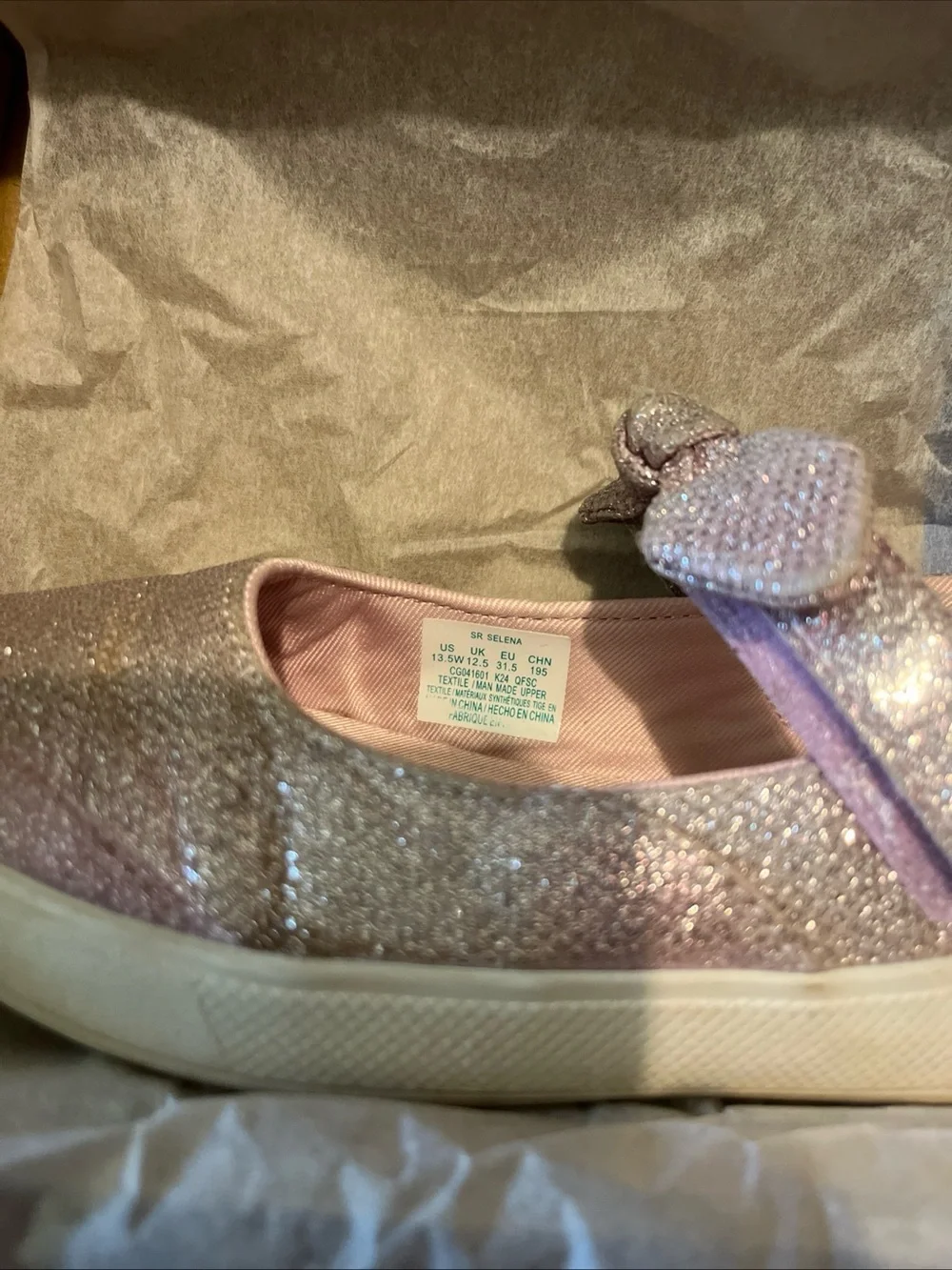 Stride Rite Sr Selena Girls Pink Glitter Mary Jane Shoes Size 13.5W.